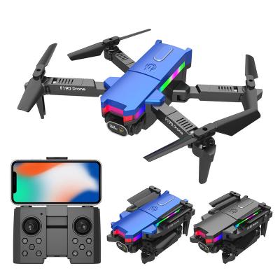 China Headless mode F190 Cheap Black Blue 4K Colorful LED Light Mini Foldable Toy Drone For Kids Children for sale