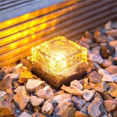 China Outdoor Led Ice Garden Light Crystal Frosted Glass Brick Deck Fairy Solar Ground Lights Outdoor Led Light for sale