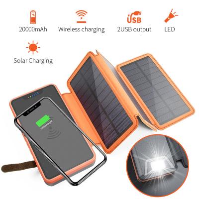 China Highest Capacity 20000mAh 5.5V 800mah Solar Panel Charging Camping Wireless Power Bank Solar Panel Power Banks With Flashlight for sale