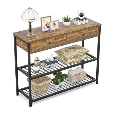 China Popular Metal Convertible Wooden Steel Leg Console Table With Shelving And Drawer for sale