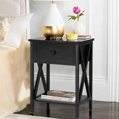 China None Slim Nordic Modern Wood Leg Nightstand Drawer Night Bedside Table, Black Wood Nightstand With Drawer for sale