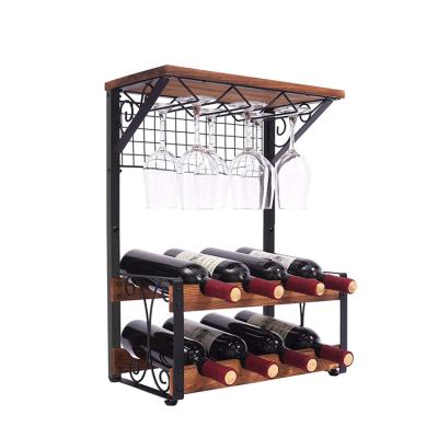 China Sustainable Unique Luxury Vertical Table Tops Metal Wire Metal Wire Wine Rack, Wine Bottle and Glass Rack for sale