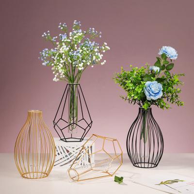 China Home Luxury Metal Art Decoration Living Room Nordic Simple Hollow Glass Home Bar Vase Style Iron Ornament for sale