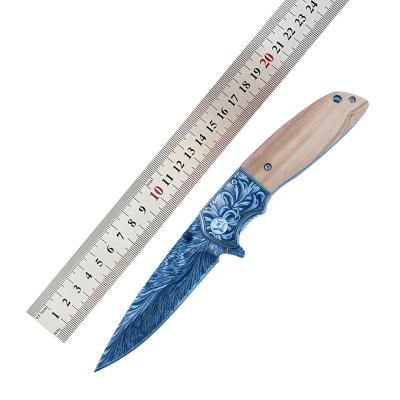 China Olive Wood Handle Outdoor Camping Non-variable Survival Knife Hunting Folding Blade Tactical Knife for sale