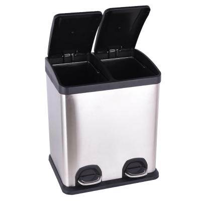 China Sustainable Kitchen 40L Good Quality Rectangle Stainless Steel Pedal Recycling Double Step Trash Can Waste To Recycle Bin for sale