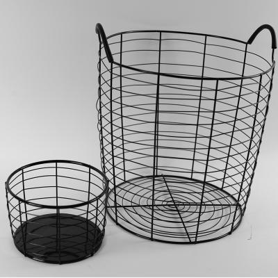 China Sustainable Multifunction Black Metal Wire Bathroom Laundry Storage Basket With Handle for sale