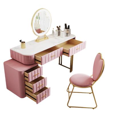 China (Others)Adjustable Nordic Pink Furniture Mirrored Vanity Makeup Dressing Table With Mirror And Stools Dresser Dresser for sale