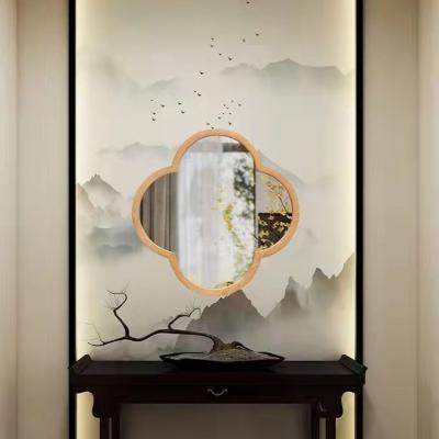 China Minimalist Wall Mirror Cosmetic Glass Bathroom Decor Mirror Bedroom Living Room Furniture Wooden Mirror for sale