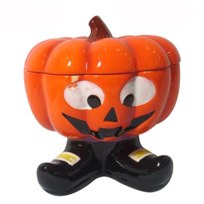 China Sustainable Ceramic Halloween Candy Bowl With Lid for sale