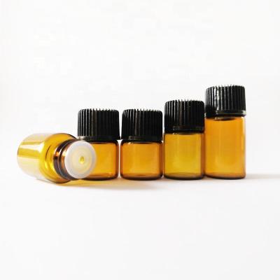 China Cosmetic 2ml 5/8 Dram Glass Mini Sample Bottles Bottles With Black Caps For Essential Oils for sale