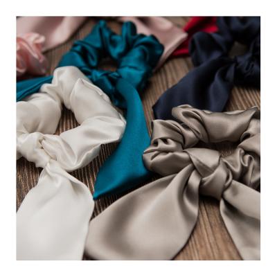 China Matrix Mulberry Silk Scrunchies 100% Silk Hair Scrunchies Anti Hair Loss Silk Scrunchie Fashion Tie Long Bow for sale