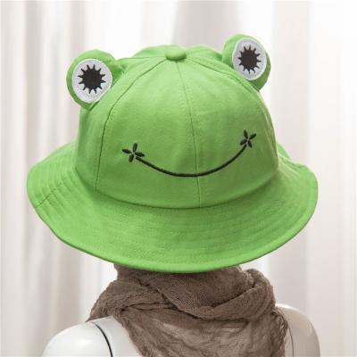 China Cute Character Frog Bucket Hat Summer Cotton Bucket Sun Hat For Adults Teens Brim Off Fisherman Hats for sale