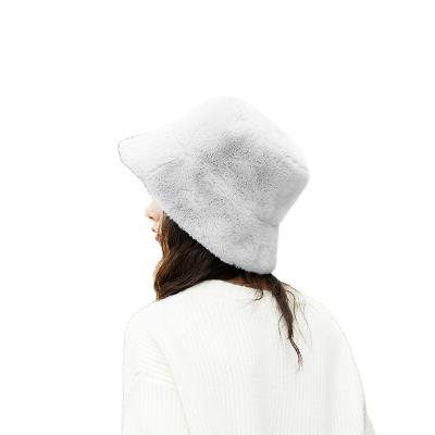 China 2021 Character Vintage Faux Fur Bucket Hat Plush Fur Hat Winter Flower Unisex Luxury Bucket Hat For Women for sale