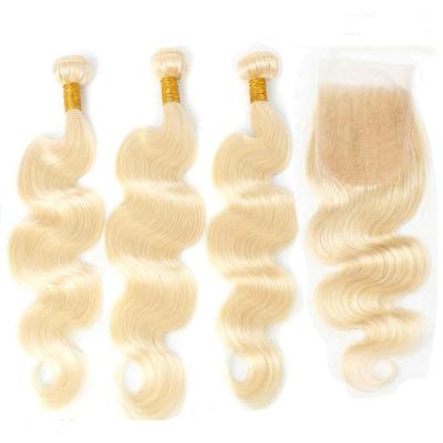 China 613 Shiny Blonde Bundles With Body Frontal Peruvian Wave 3 Bundles Remy Blonde Human Hair Lace Frontal Closure With Bundle for sale