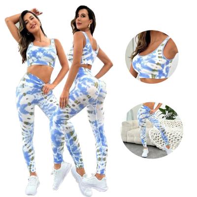 China Breathable Women Sports Set Gym Leggings Yoga Sport Bra Fitness Tie Dye Seamless Leggings Workout Two Piece Set Women Clothes Workout Set for sale