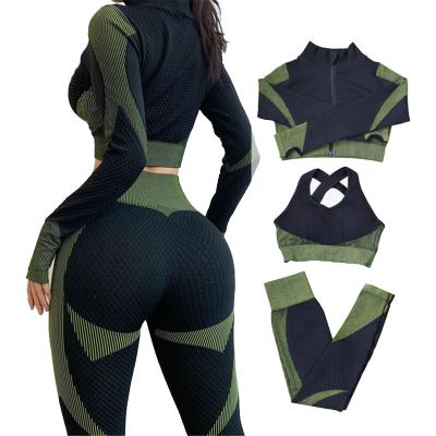 China 2/3Pcs Yoga Sportswear Set Gym Fitness Clothing Women Yoga Suit Breathable Seamless Female Sportswear Gaiters Workout Top Training Suit for sale