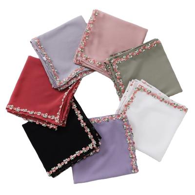 China Hot Nickel Product Plain Chiffon Hijab With Flowers Edge Special Pearl Chiffon Shawl Muslim Hijab Headscarf for sale