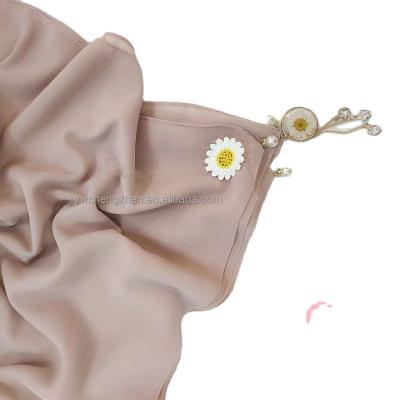 China Nickel Muslim Hijabs Headscarf Women Solid Color Head Wraps Chiffon Hijab Shawls Scarf Little Daisy Flower Fashion Foulard Femme 90*90cm for sale