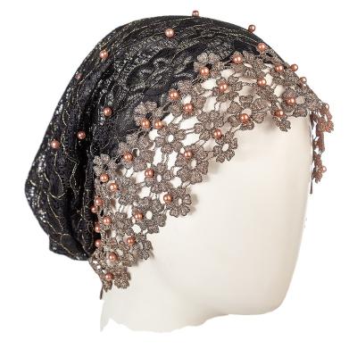 China Nickel New Design Fashion Embroidered Hui Hat Pearl Fairy Cap Baotou Muslim Women Headscarf With Auger Nail for sale