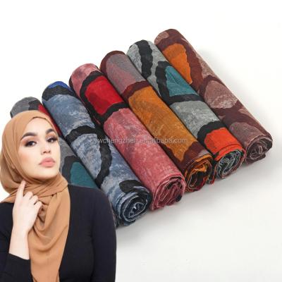 China Long New Arrival Muslim Chiffon Scarf Fashion Long Cap Printed Scarf Tie Dye Headscarf Veil Scarf for sale