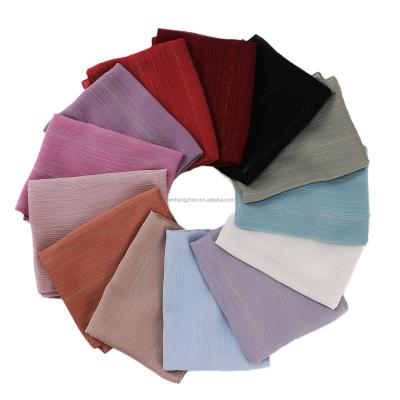 China Malaysian Natural Crinkle Material Breathable Long Pleated Female Scarf Hijab Monochrome Chiffon Hijab Pleated for sale