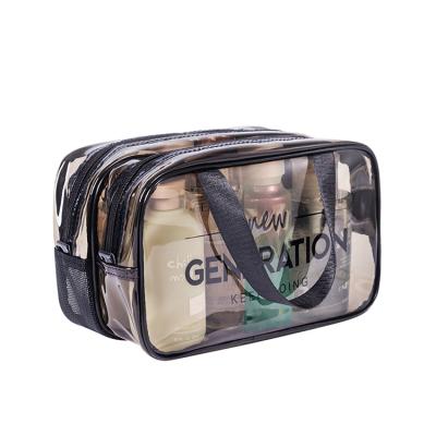 China 2021 fashion new fashion dry travel makeup divider clear PVC double layer fitness swimming storage bag portable waterproof wash b and wet bag for sale