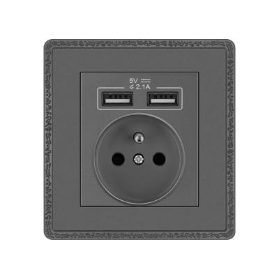 China Factory Wholesales French Wall Mount Outlet 16A Grey Electric Sockets EU Light Sockets 86*90mm for sale