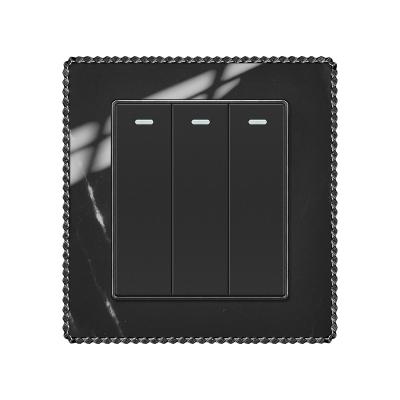 China Rounded Corners European Standard Wall Switch Black panel Child Protection Wall Switches With Phosphor Dots 86*90mm for sale