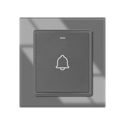 China 220~250V Tempered Glass Panel Electric Doorbell Switch Home Hotel 16A Wall Push Button Switch With Phosphor Dots 86*90mm for sale