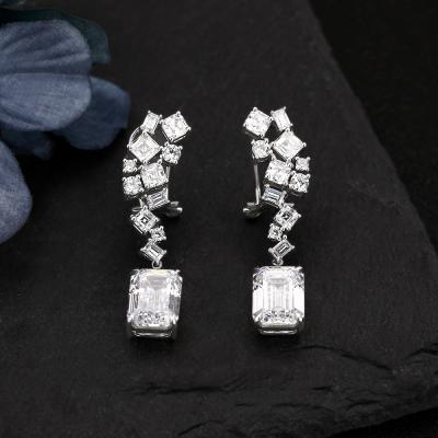 China Romantic 925 Sterling Silver Emerald Cut CZ Diamond Earrings Drops Wholesale Artistic For Women Fashion Anniversary Wedding Luxury for sale