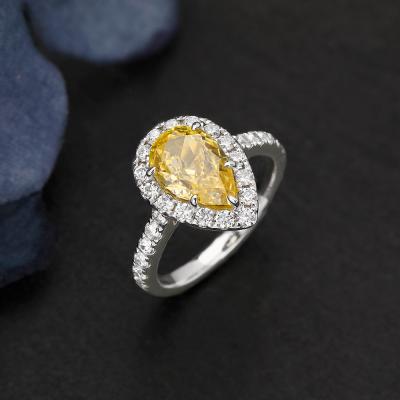 China 925 Sterling Silver 2.0CT Romantic Pear Cut Natural Citrine Ring High Quality Gemstone Engagement Wedding Anniversary Gift For Her for sale