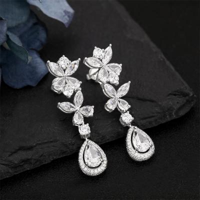 China Romantic 2.2CT Pear/Drop Cut Cubic Zircon CZ Diamond 925 Sterling Silver Gemstone High Quality Drop Earrings Wholesale For Women Luxury for sale