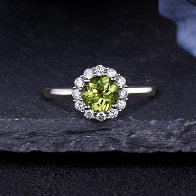 China 14k Solid Gold 1.3Ct Round Cut Peridot Engagement Ring Wedding Ring Yellow Color Romantic Natural Beauty Rings Jewelry for sale