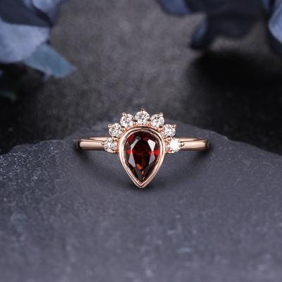 China 14k Solid Gold 1.0Ct Romantic Pear Cut Natural Gemstone Drop Shape Rings Garnet Engagement Ring Classic Design For Female for sale