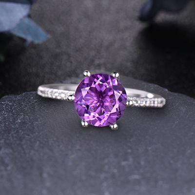 China 14k Romantic Gemstone Ring For Girls Luxury Ring Wedding Ring Simple Concise Solid Gold 1.3Ct Round Cut Amethyst Engagement for sale