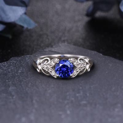 China 14k Solid Gold Romantic 1.3Ct Round Cut Lab Created Sapphire Engagement Ring Wedding Ring Women Blue Bling Luxury Jewelry For Lover for sale