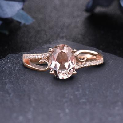 China 14k Solid Gold 1.3Ct Romantic Oval Cut Morganite Engagement Ring Wedding Ring Hot Sale Luxury Rings For Women for sale