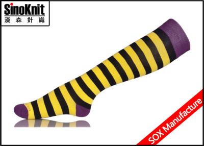 China Black-Yellow Striped Knee High Socks for Women / Sexy Woman Cotton Long Socks for sale