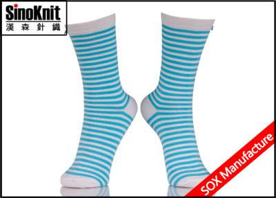 China White / Blue Stripes Cotton Ladies Dress Socks Cute Patterned for sale