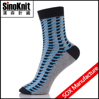 China Custom Made Mens Casual Socks Blue Color Fancy Pattern Jacquard for sale