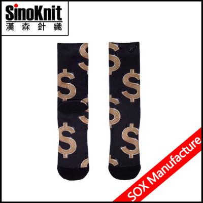 China Dollars Welcome Polyester  Funky Socks Blank Sublimation Sock for sale