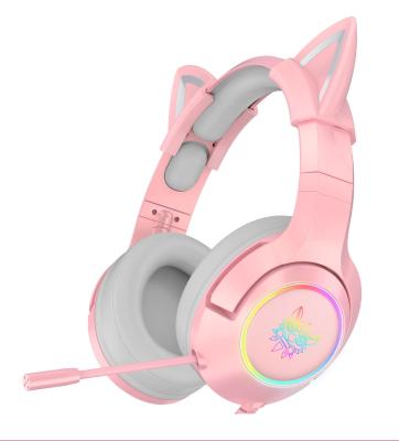 China Onikuma 2021 K9 Headband 7.1 Wired RGB Cat Ear Gaming Headset Headphones Pink With Microphones For PS4 Gamer for sale