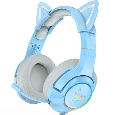 China New Onikuma K9 Blue Cat Ear Headband PC USB Gaming Headset 7.1with LED Stereo Gaming Headset Light Stylish for sale