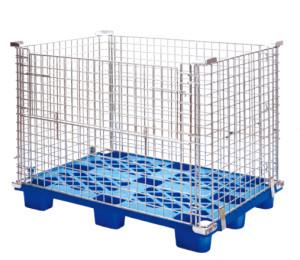 China Folding Metal Steel Warehouse Wire Mesh Storage Cage with Pallet for sale