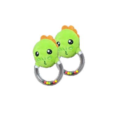 China High Quality Plush Baby Plastic Rattle Ring In Cute Dinosaur With Colorful Beans Insert ICTI Audited Factory Craft Toys Baby Gift for sale