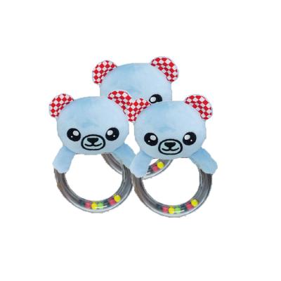 China Plastic Plush Baby Rattle Ring in Teddy Bear with Ears Plaid Beans Insert Craft Toy Rattle Ring Baby Plastic Rattle Toys for sale