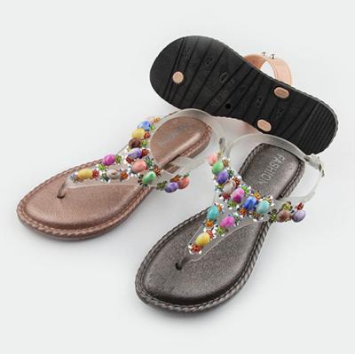 China 2019 Factory Design Anti-Smell New Women Flounce Soft PVC Unique Beaded Sandals Ladies Buckle To Tie Strap Flat Girls Fashion Flip Flops for sale