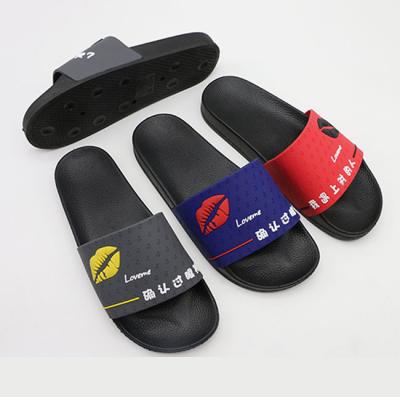 China 2019 New Design Factory Spring Cheap Mens Fashionable Chinese Words Sexy PVC Lips Anti-Smell Print Slippers Male Beach Hot Sales Slider for sale