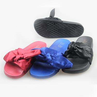 China 2019 Wholesale Anti-slippery Spring Women Fashion PVC Bowknot Silk Slippers Ladies Lovely Beautiful Elegant Bowtie Slide for sale