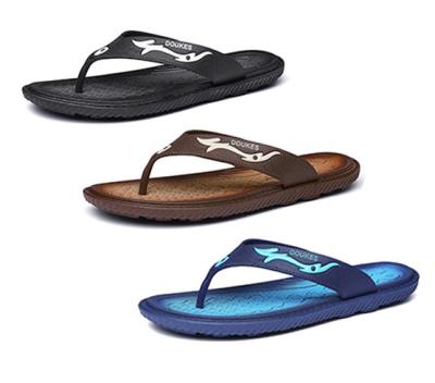 China 2019 Anti-Smell Hole Fashion Stitch Leather Flip Flops For Men Slipper Navy Blue for sale